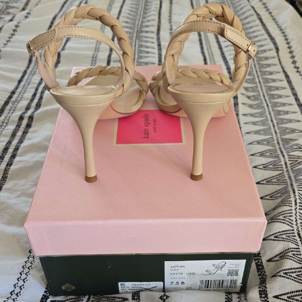 KATE SPADE NEW YORK saffron braided slingback sandals in Warm Stone 7.5 NEW NIB - Picture 7 of 9